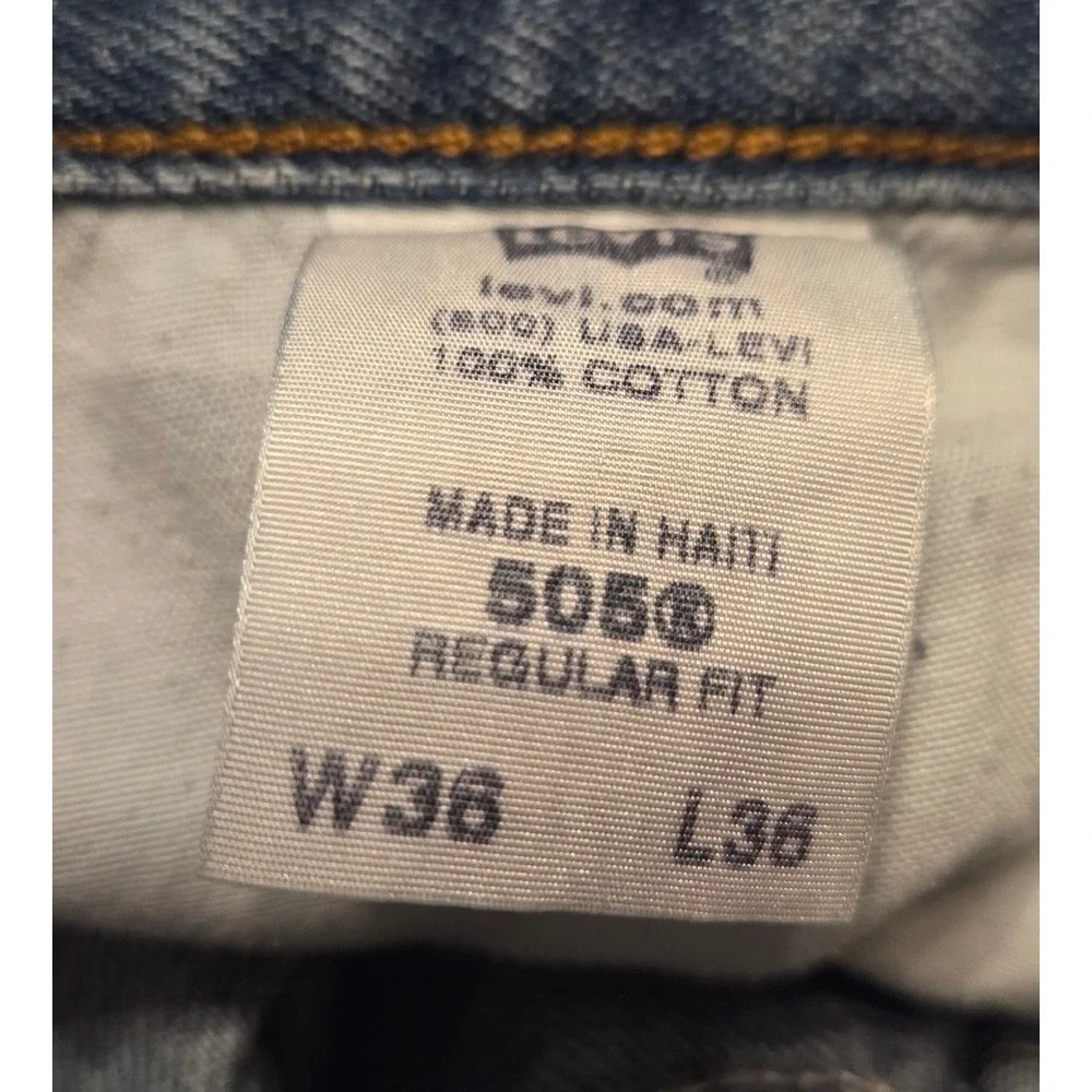 Levi's 505 Regular Fit Jeans Mens 36x36 Light Wash Blue Distressed Vintage 90s